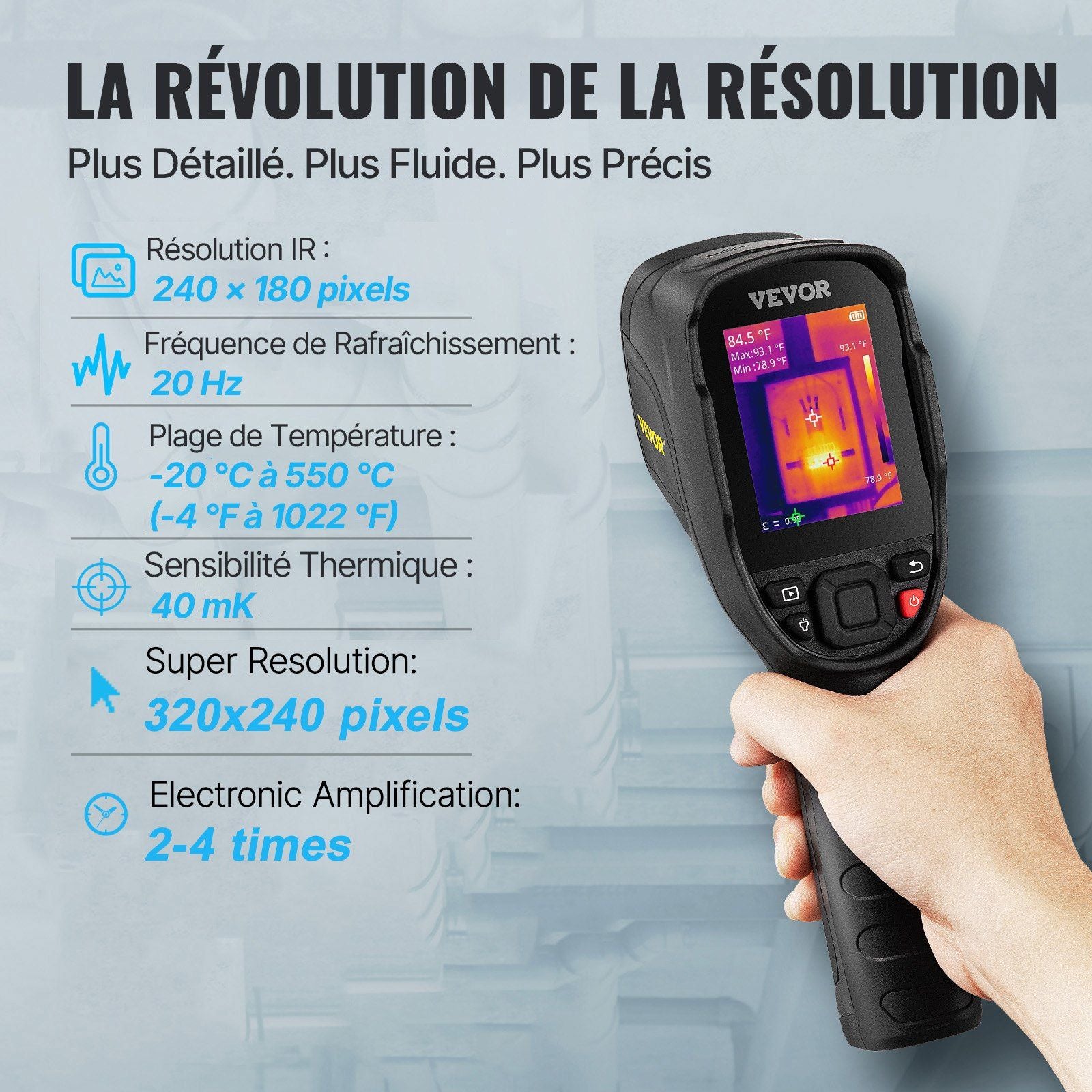 VEVOR Thermal Imaging Camera, 320 x 240 Pixels Super Resolution, 25Hz Refresh Rate Infrared Camera with -4 to 752 Fahrenheit Temperature Range, 32G Built-in SD Card, and Rechargeable Li-ion Battery