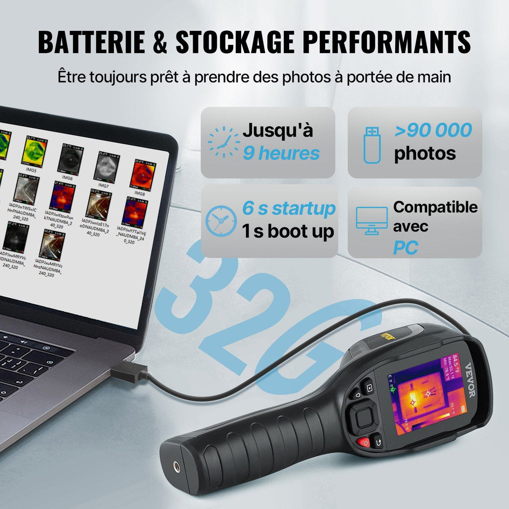 VEVOR Thermal Imaging Camera, 320 x 240 Pixels Super Resolution, 25Hz Refresh Rate Infrared Camera with -4 to 752 Fahrenheit Temperature Range, 32G Built-in SD Card, and Rechargeable Li-ion Battery