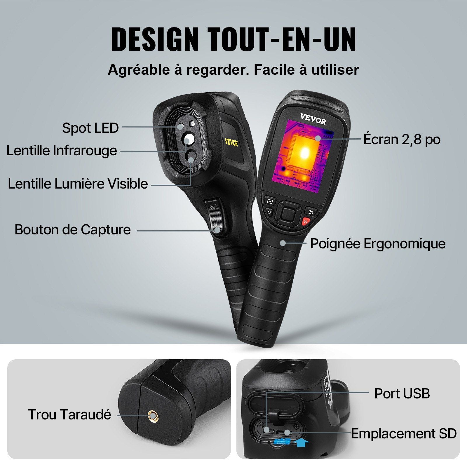 VEVOR Thermal Imaging Camera, 320 x 240 Pixels Super Resolution, 25Hz Refresh Rate Infrared Camera with -4 to 752 Fahrenheit Temperature Range, 32G Built-in SD Card, and Rechargeable Li-ion Battery