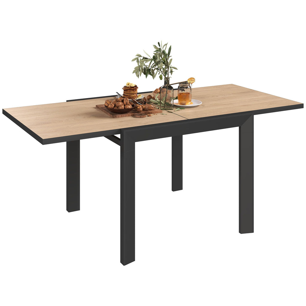 35.5"-71" Expandable Outdoor Dining Table for 4-6 Person, Aluminum Patio Table with Slatted Wood Grain Top, Natural