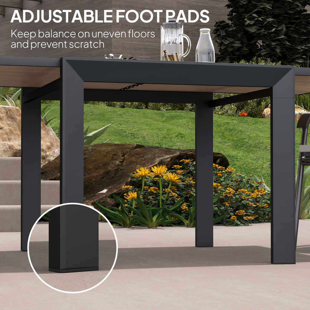 35.5"-71" Expandable Outdoor Dining Table for 4-6 Person, Aluminum Patio Table with Slatted Wood Grain Top, Natural