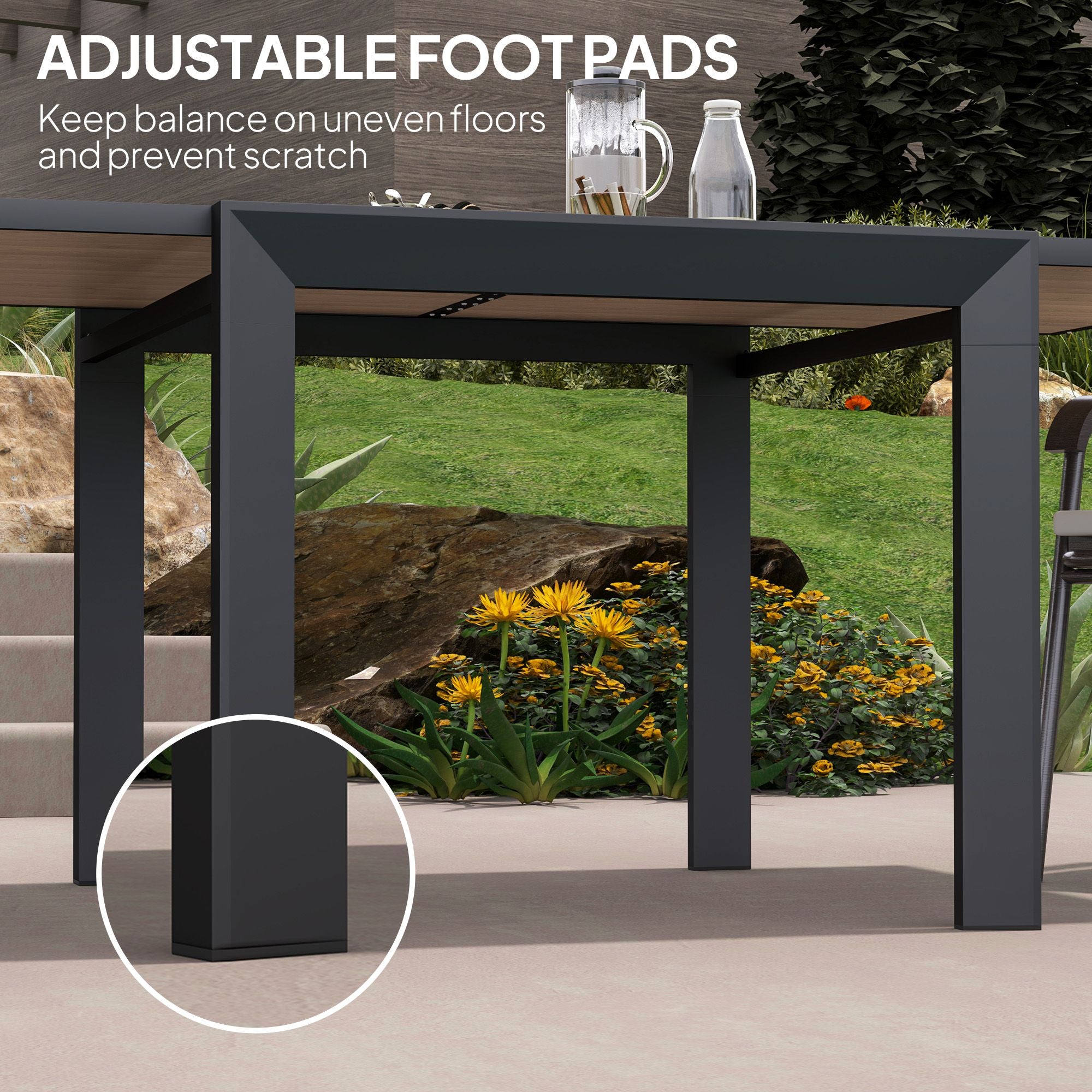 35.5"-71" Expandable Outdoor Dining Table for 4-6 Person, Aluminum Patio Table with Slatted Wood Grain Top, Natural