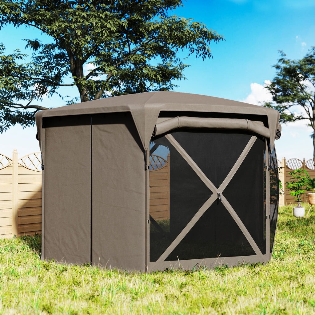 11 x 11ft Pop Up Gazebo Screen Tent with Removable Roof Cover, Roll-up Wind Panels for Camping, Backyard, Brown