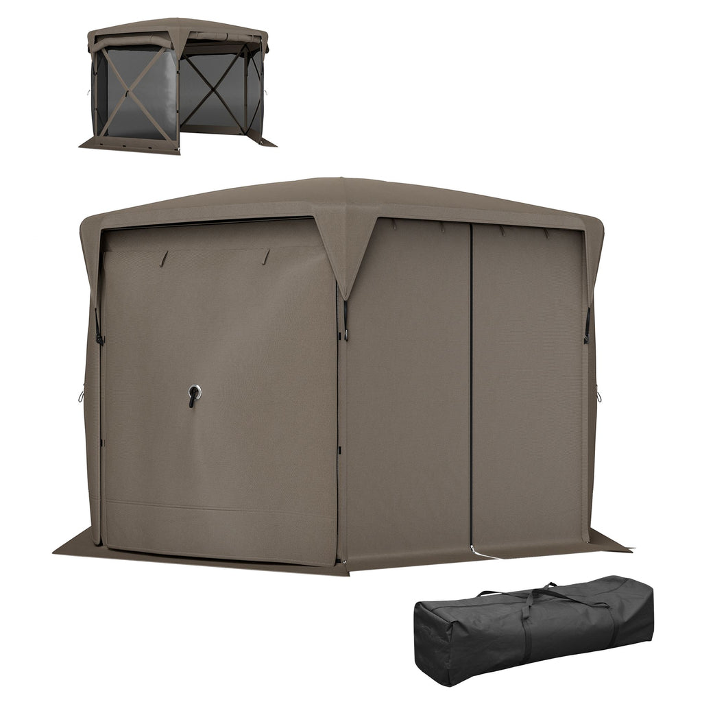 11 x 11ft Pop Up Gazebo Screen Tent with Removable Roof Cover, Roll-up Wind Panels for Camping, Backyard, Brown