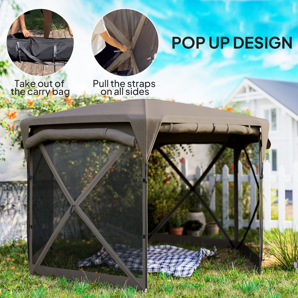 11 x 11ft Pop Up Gazebo Screen Tent with Removable Roof Cover, Roll-up Wind Panels for Camping, Backyard, Brown