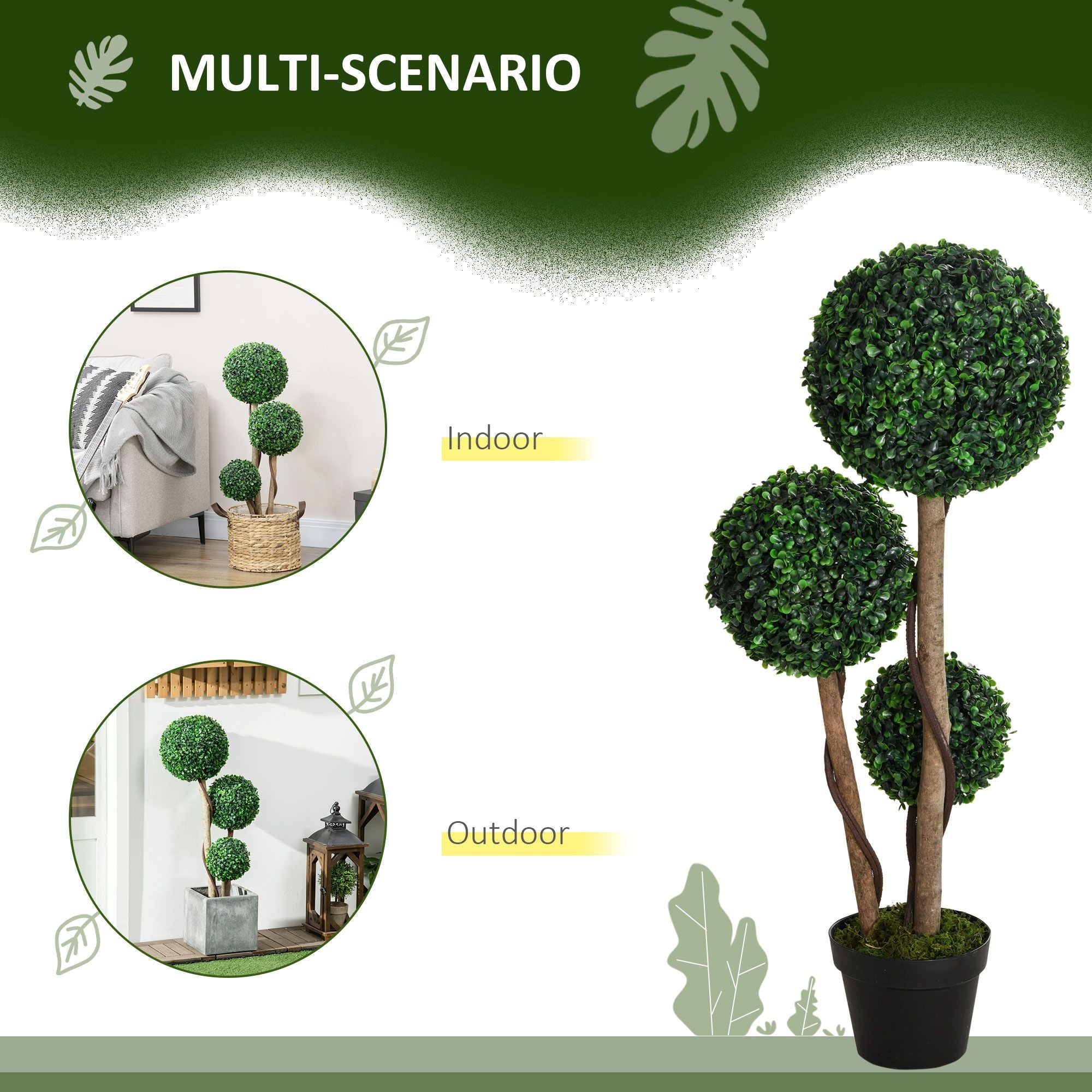3ft Artificial Boxwood Topiary Tree in Pot Indoor Outdoor Decor for Home Office Living Room