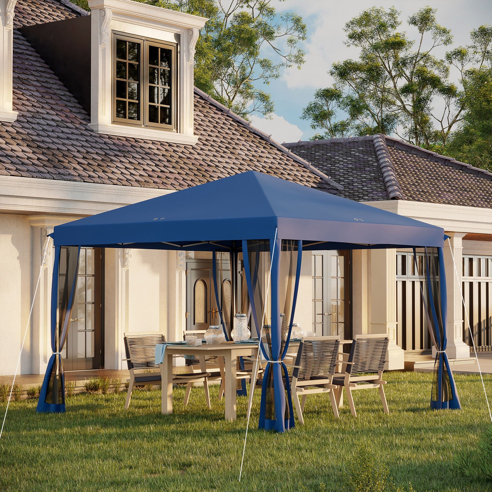 10' x 10' Pop Up Canopy Tent with Netting, Instant Gazebo, Screen House Room with Carry Bag, Height Adjustable, for Outdoor, Garden, Patio, Camping, Blue