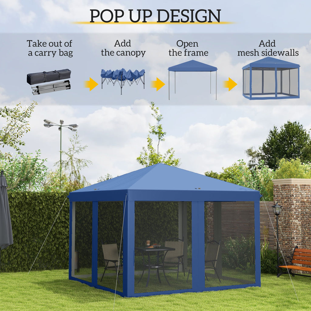 10' x 10' Pop Up Canopy Tent with Netting, Instant Gazebo, Screen House Room with Carry Bag, Height Adjustable, for Outdoor, Garden, Patio, Camping, Blue