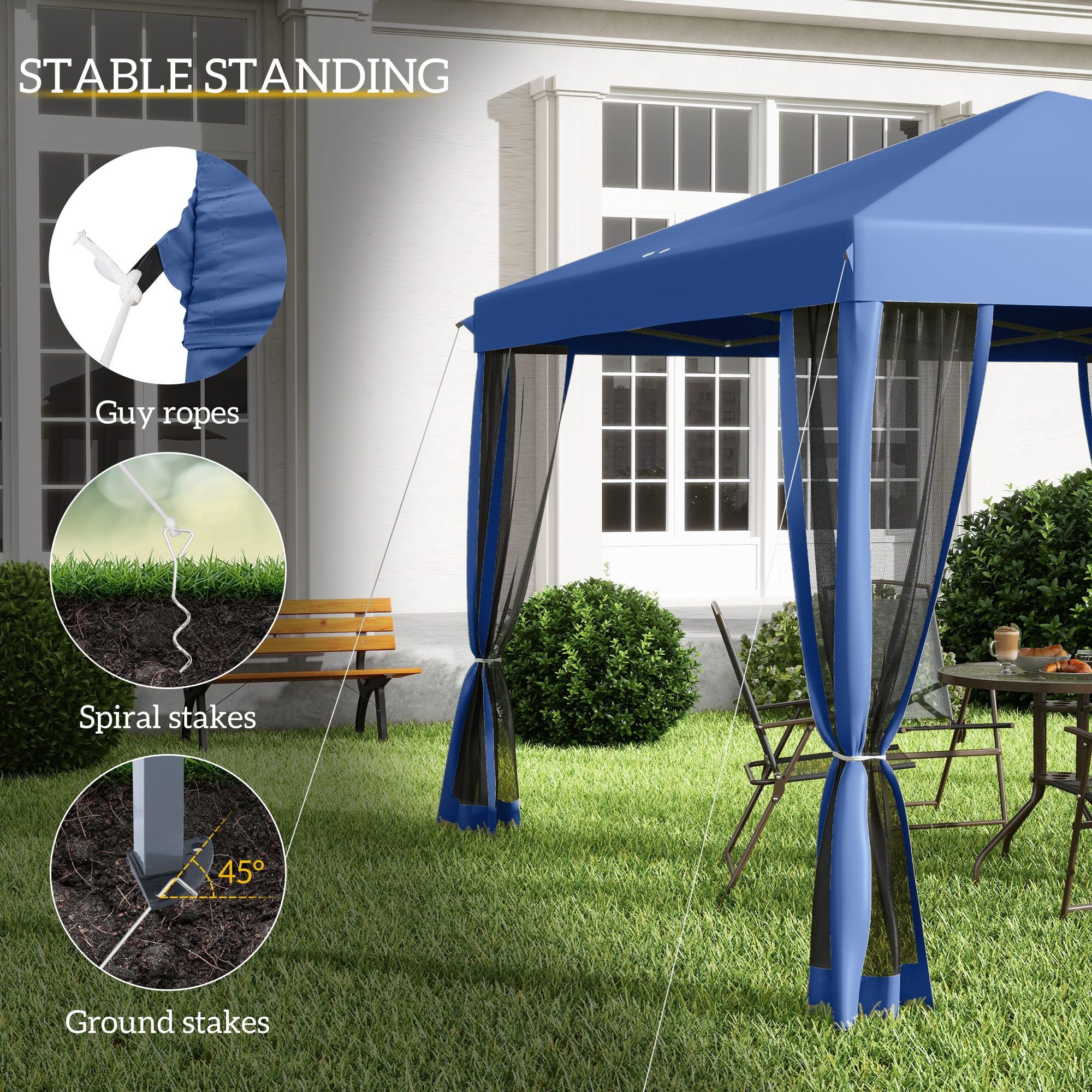 10' x 10' Pop Up Canopy Tent with Netting, Instant Gazebo, Screen House Room with Carry Bag, Height Adjustable, for Outdoor, Garden, Patio, Camping, Blue