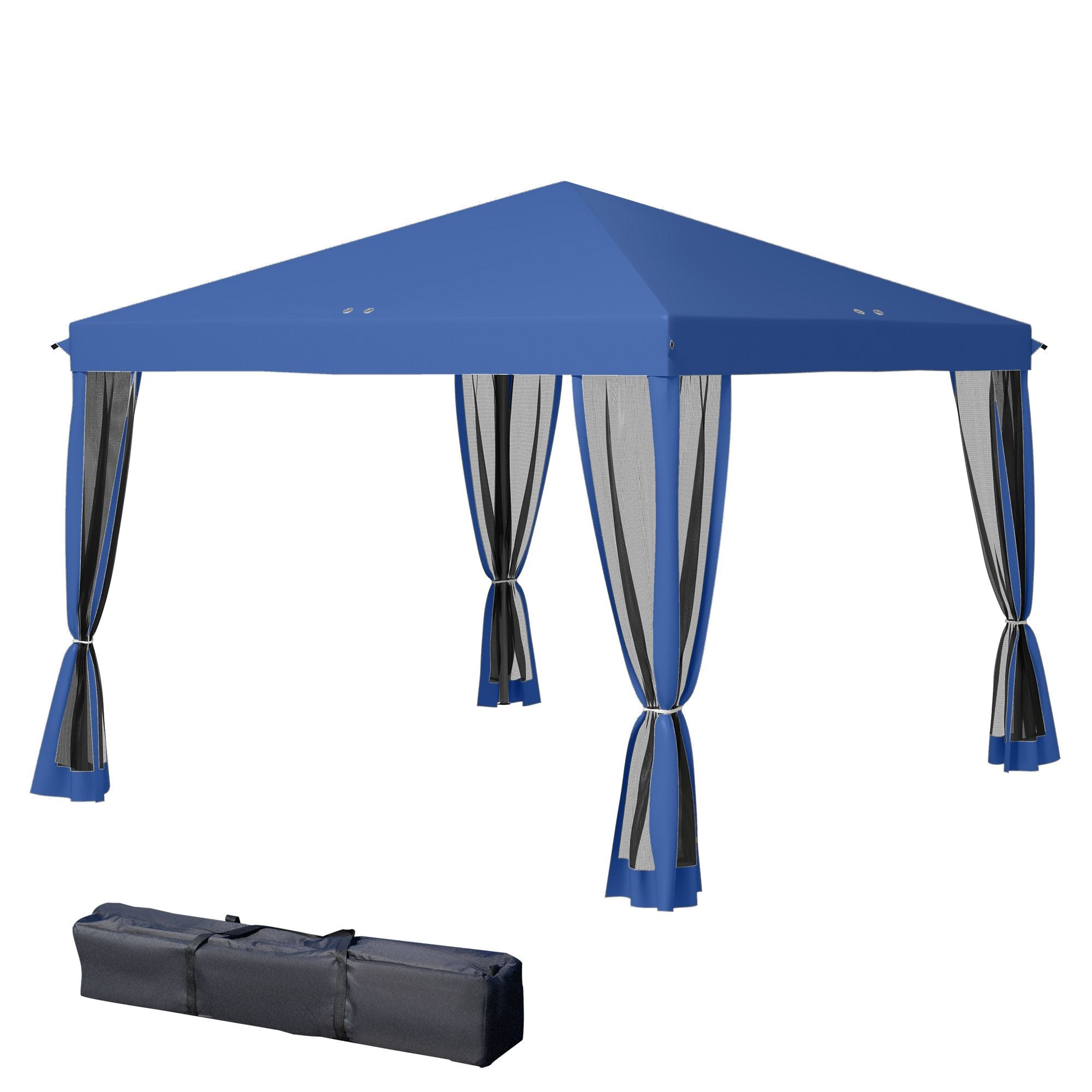 10' x 10' Pop Up Canopy Tent with Netting, Instant Gazebo, Screen House Room with Carry Bag, Height Adjustable, for Outdoor, Garden, Patio, Camping, Blue