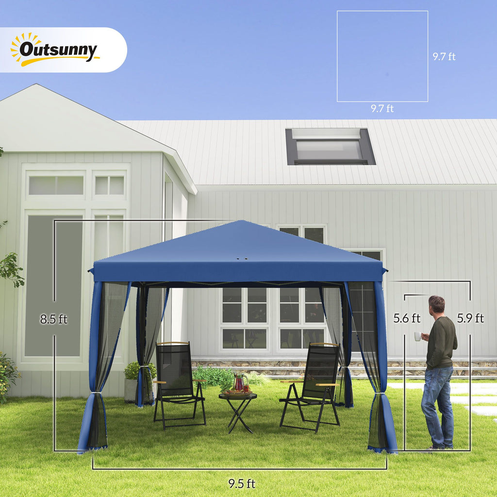 10' x 10' Pop Up Canopy Tent with Netting, Instant Gazebo, Screen House Room with Carry Bag, Height Adjustable, for Outdoor, Garden, Patio, Camping, Blue