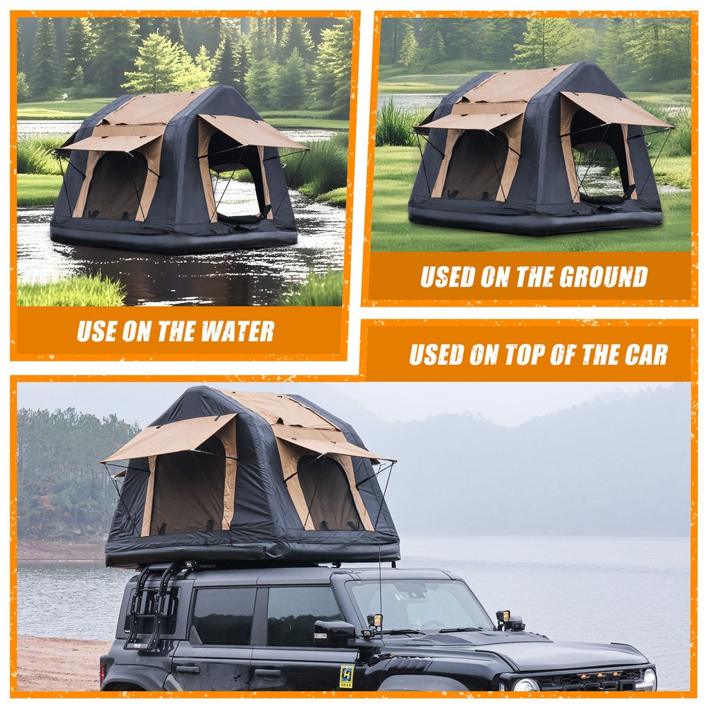 New Design 4x4 Offroad Car Roof Top Tent Amphibious Inflatable Tent With Ladder For Camping( With Ladder, Two Tone Style, Khaki & Black)