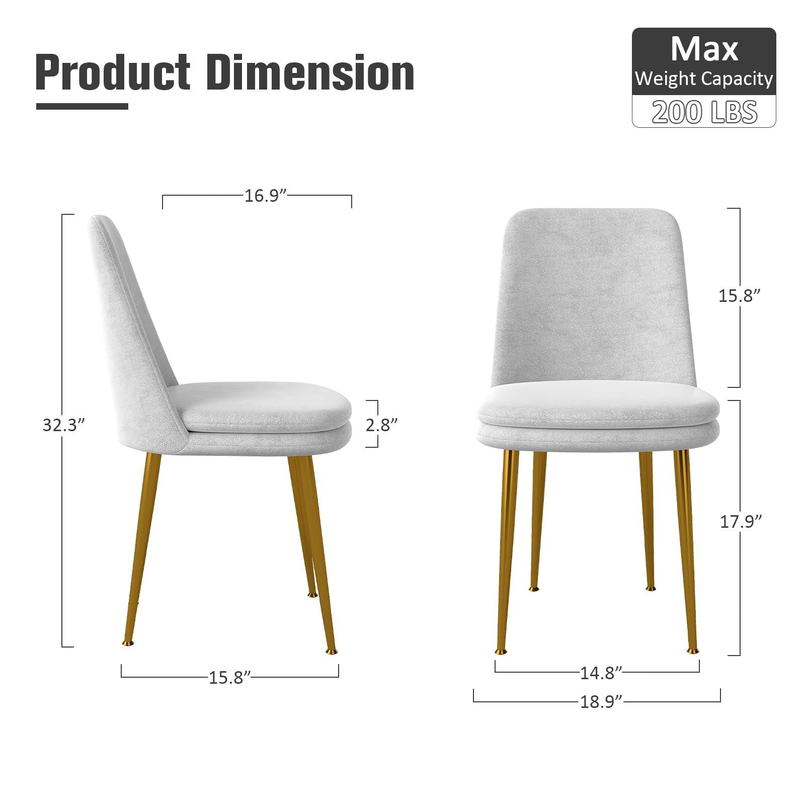 PPL Mid-Century Modern Dining Chairs, Accent Chairs with Thick Cushions, Armless Side Chairs with Sturdy Metal Legs for Kitchen, Dining Room, Living Room, Office, Set of 2