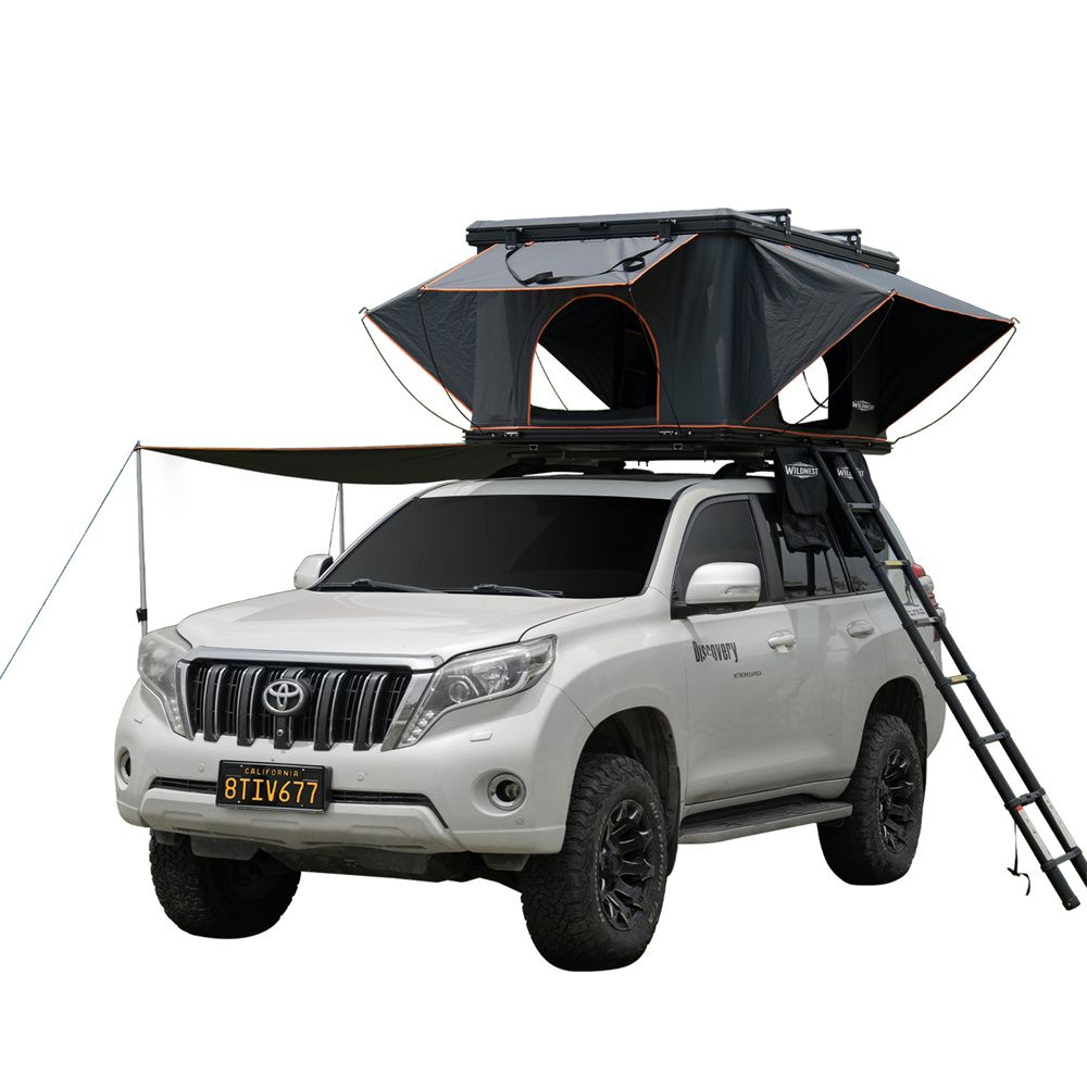Rooftop Tent Hard Shell with USB Outlet, Winter Thermal Liner, Summer Side Awning&Luggage Racks for 4 Season Camping, Aluminum Pop Up 2-3 Person Roof Top Tent for Truck Jeep SUV Van Trailer