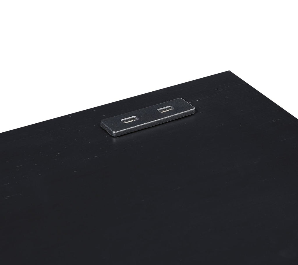 Desks and Stool Set 3pc Black Finish Rolling Desk with Casters, 2 Charging ports Home Office Furniture