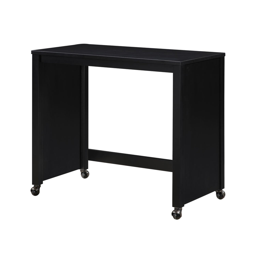 Desks and Stool Set 3pc Black Finish Rolling Desk with Casters, 2 Charging ports Home Office Furniture