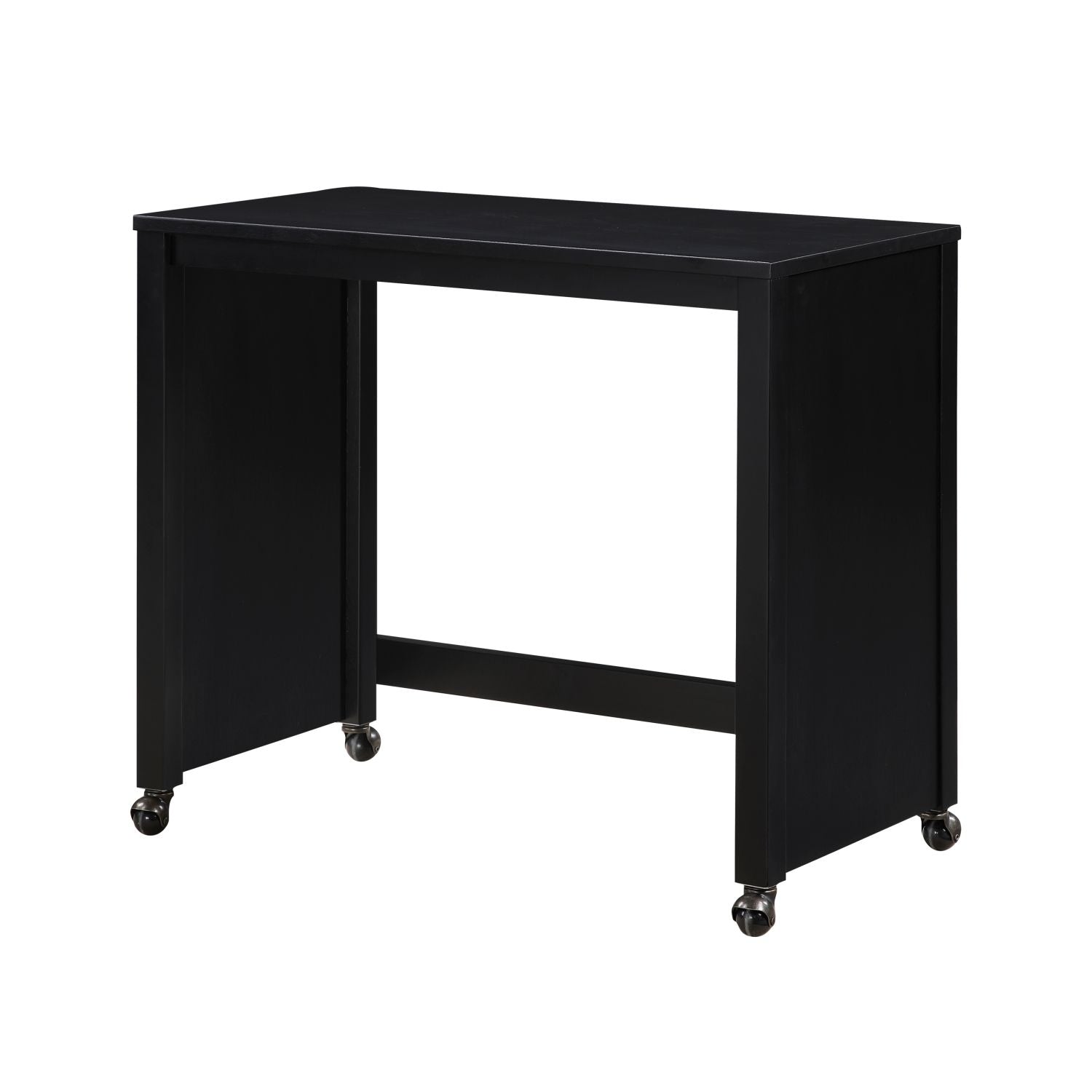 Desks and Stool Set 3pc Black Finish Rolling Desk with Casters, 2 Charging ports Home Office Furniture