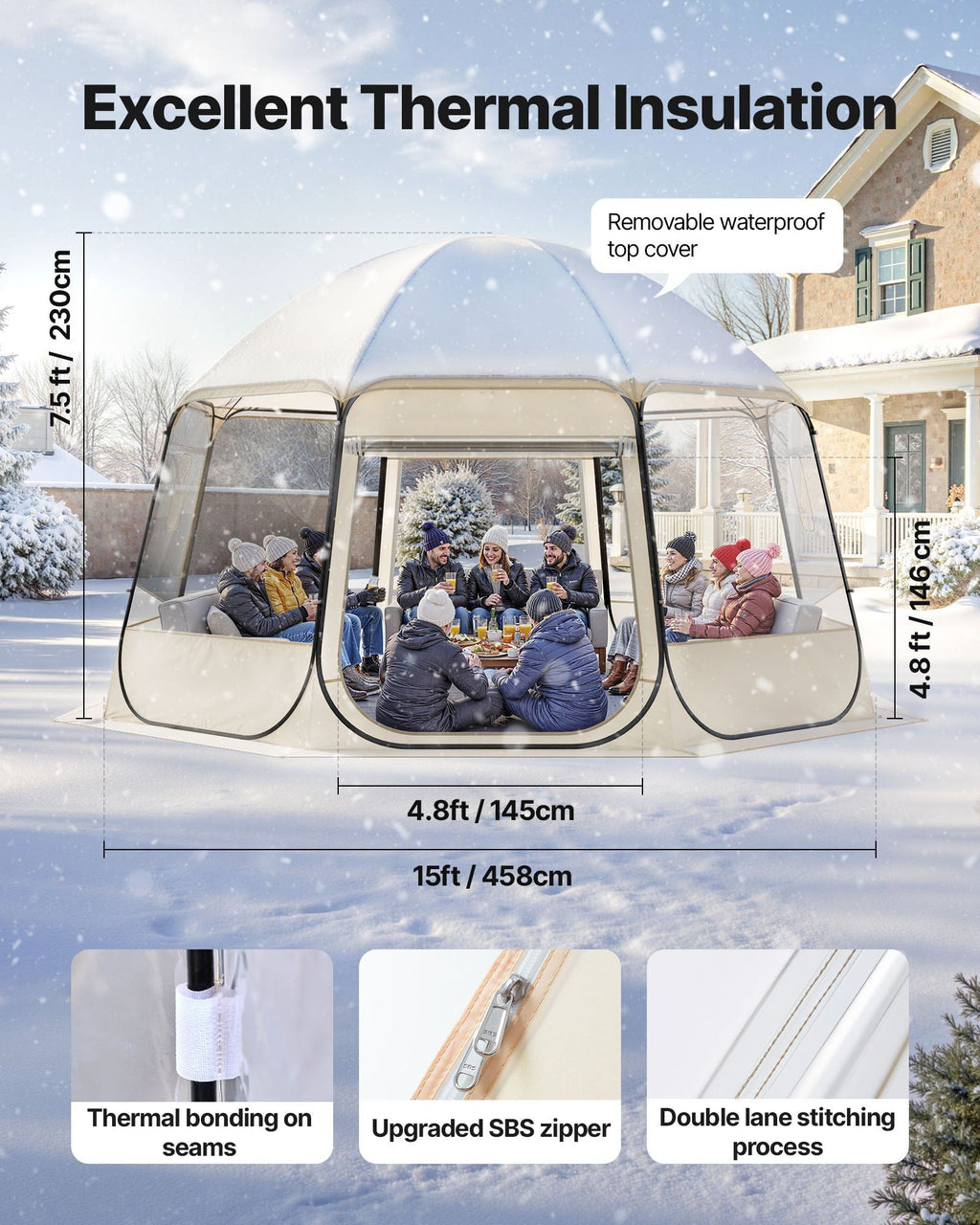 VEVOR Pop up Bubble Tent, 15 x 13.8 ft Waterproof & UV-Resistant, Clear Camping Tent Shelter, Outdoor Garden Dome Igloo Tents with Windows, 540° Panoramic View, for 12-15 Persons Patio Backyard