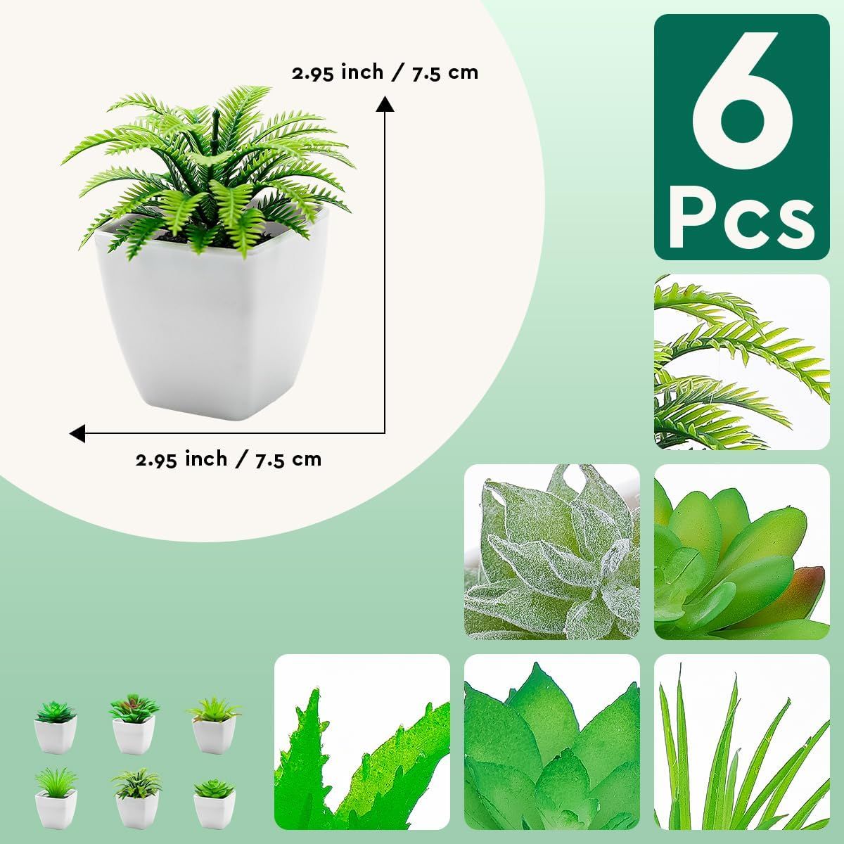 6pcs Succulents Plants Artificial Indoor Decor Fake Succulent in Pots Small Faux Plastic Plant Greenery Modern Ornament for Office Desk Home Bedroom Windowsill Decoration