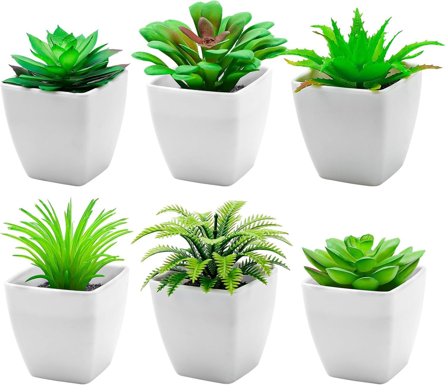6pcs Succulents Plants Artificial Indoor Decor Fake Succulent in Pots Small Faux Plastic Plant Greenery Modern Ornament for Office Desk Home Bedroom Windowsill Decoration