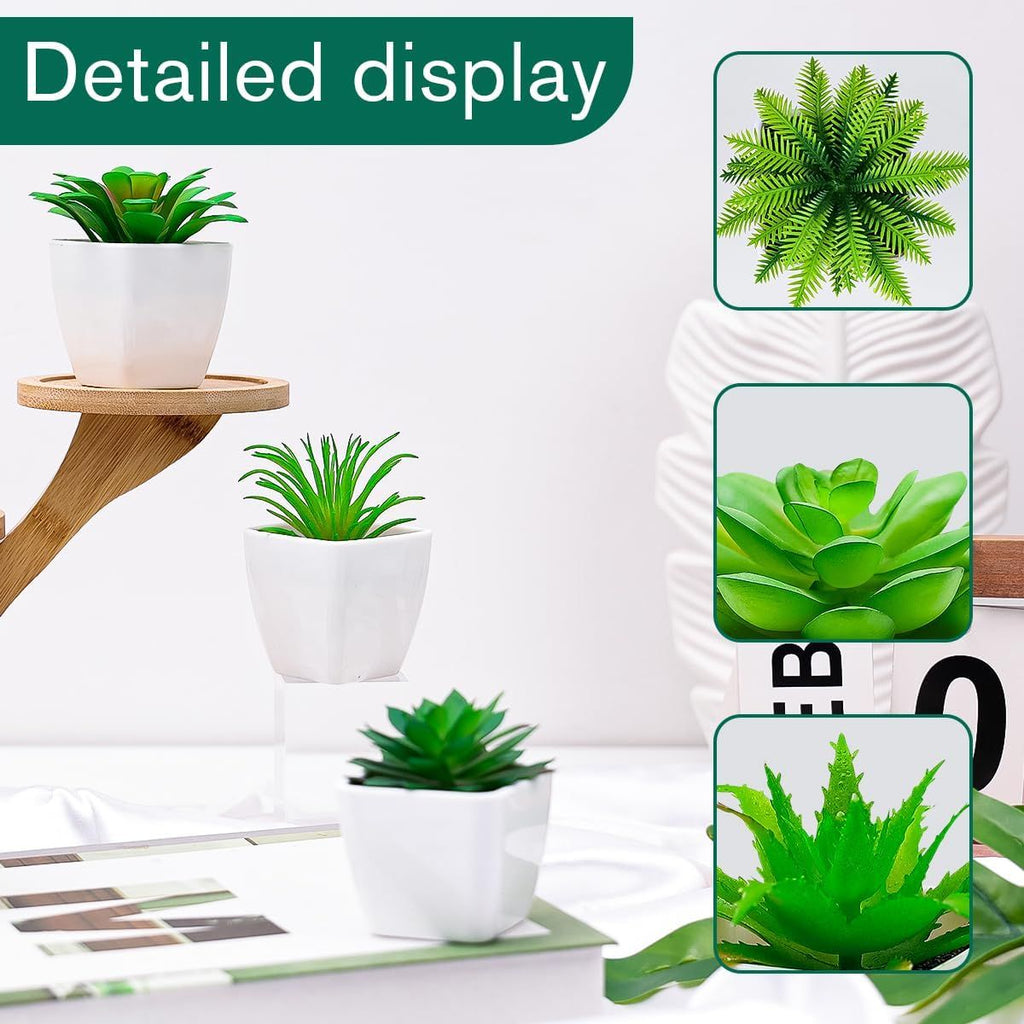 6pcs Succulents Plants Artificial Indoor Decor Fake Succulent in Pots Small Faux Plastic Plant Greenery Modern Ornament for Office Desk Home Bedroom Windowsill Decoration