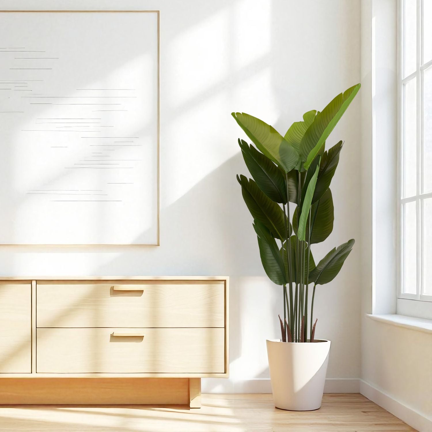 Artificial Bird of Paradise Plant, 5.2ft Tall Faux Tropical Palm Tree in Pot for Indoor or Outdoor Home, Office, or Garden Decoration, 2pcs/set