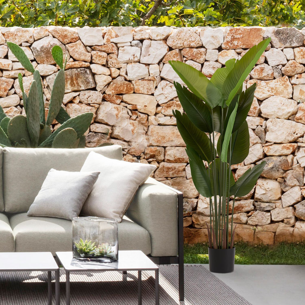 Artificial Bird of Paradise Plant, 5.2ft Tall Faux Tropical Palm Tree in Pot for Indoor or Outdoor Home, Office, or Garden Decoration, 2pcs/set