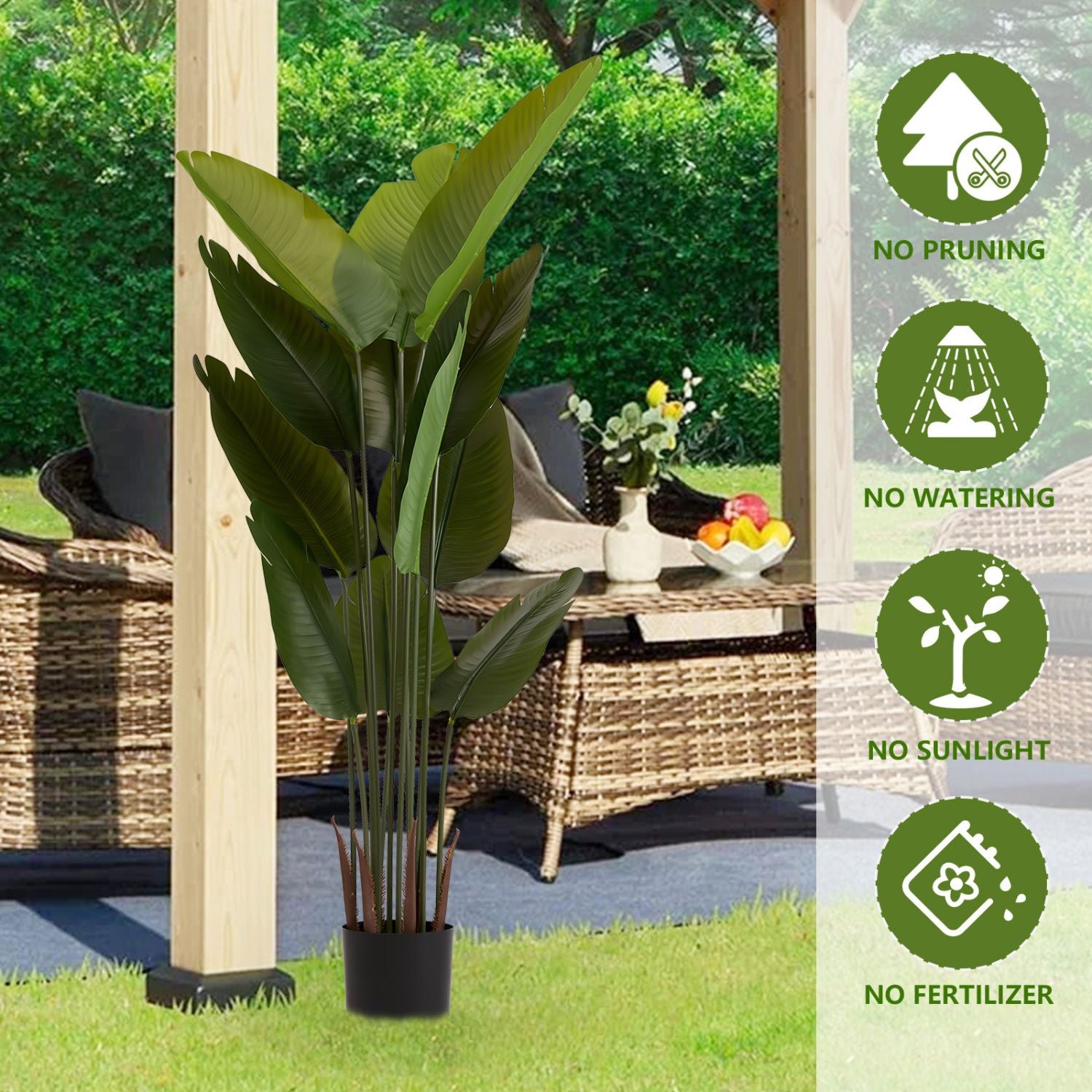 Artificial Bird of Paradise Plant, 5.2ft Tall Faux Tropical Palm Tree in Pot for Indoor or Outdoor Home, Office, or Garden Decoration, 2pcs/set