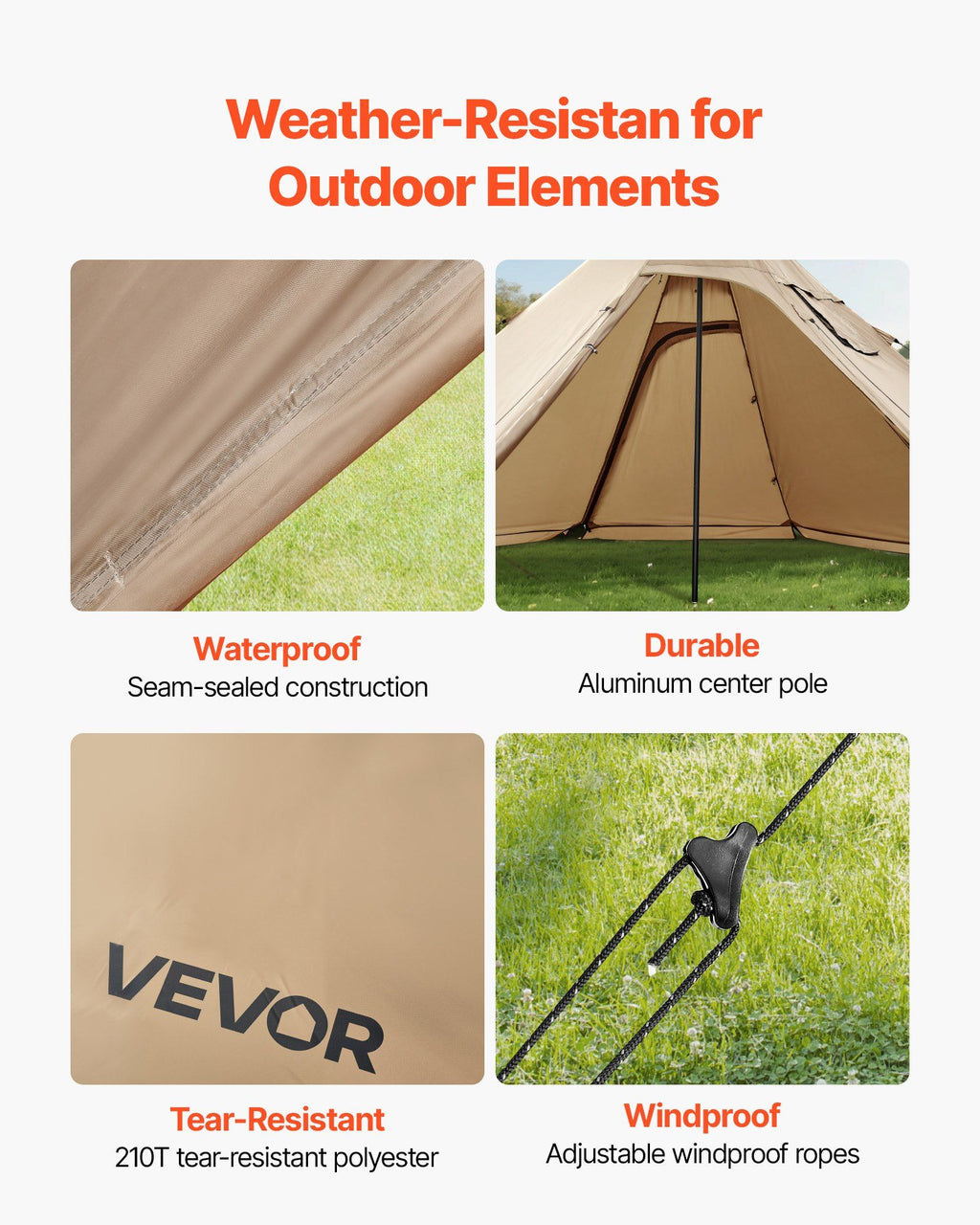 VEVOR Hot Tent for 4-6 Persons, Portable Winter Tipi Tent with Stove Jack, Waterproof Canvas Camping Tents, Lightweight 4 Season Shelter Tents for Hiking Fishing Backpacking, L Size