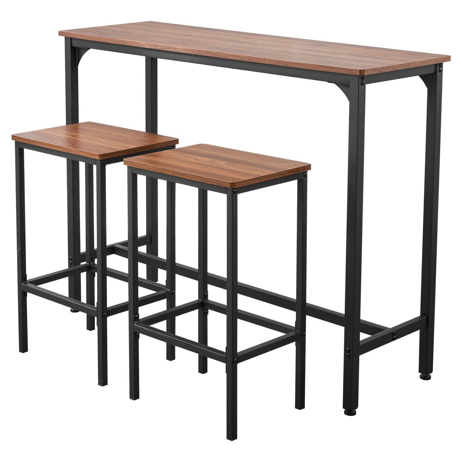 VEVOR Bar Table, 3PCS 47″ Bars Tables Set, Bar Tables and Chair Set with Rounded Edge Design, Rectangular Pub Table with Two Stools for Office Desk, Breakfast Corner, Mini Bars, Rustic Brown, Black