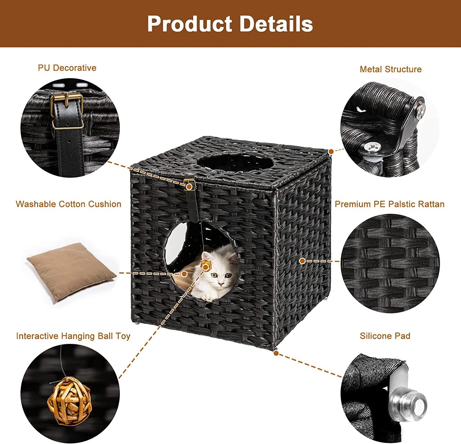 Mewoofun Handmade Cat Supplies Cat House for Indoor Woven Rattan Designed Pets