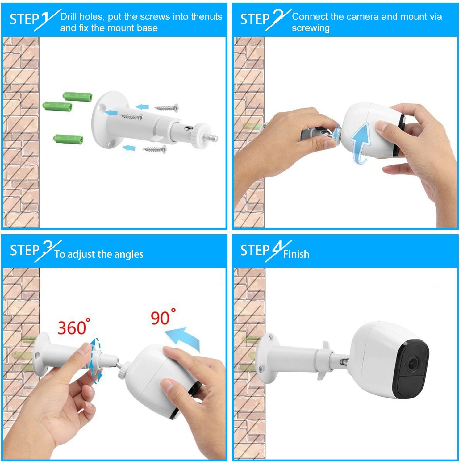 3 Packs Security Camera Wall Mount for Arlo 360 Degree Adjustable Camera Holder Garden Patio Screw Mount