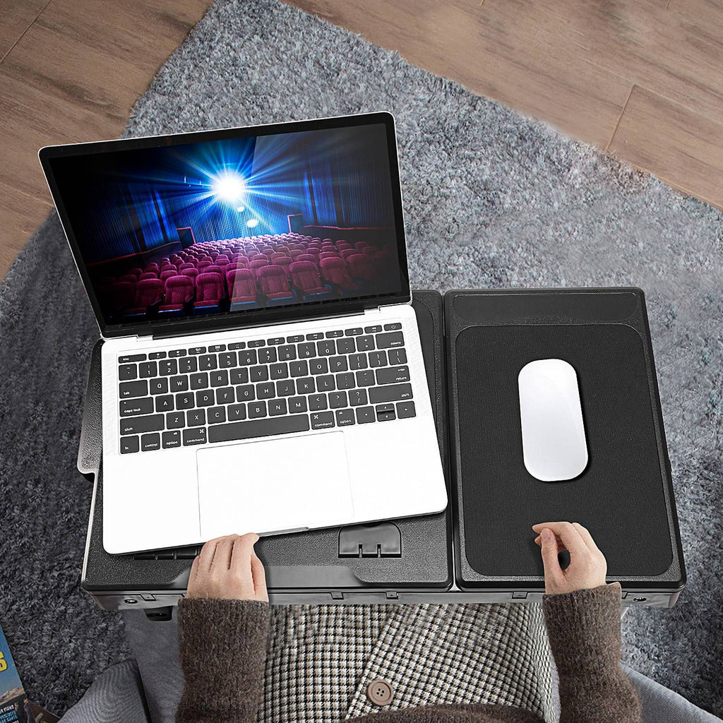 Foldable Laptop Table Bed Notebook Desk w/Cooling Fan Mouse Board LED light 4 x USB Ports Breakfast Snacking Tray with Storage Groove For Home Office Use