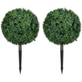 Artificial Boxwood Trees w/ Ground Stake, Set of 2 Ball Shaped Topiary Trees for Home Office & Living Room, UV Resistant