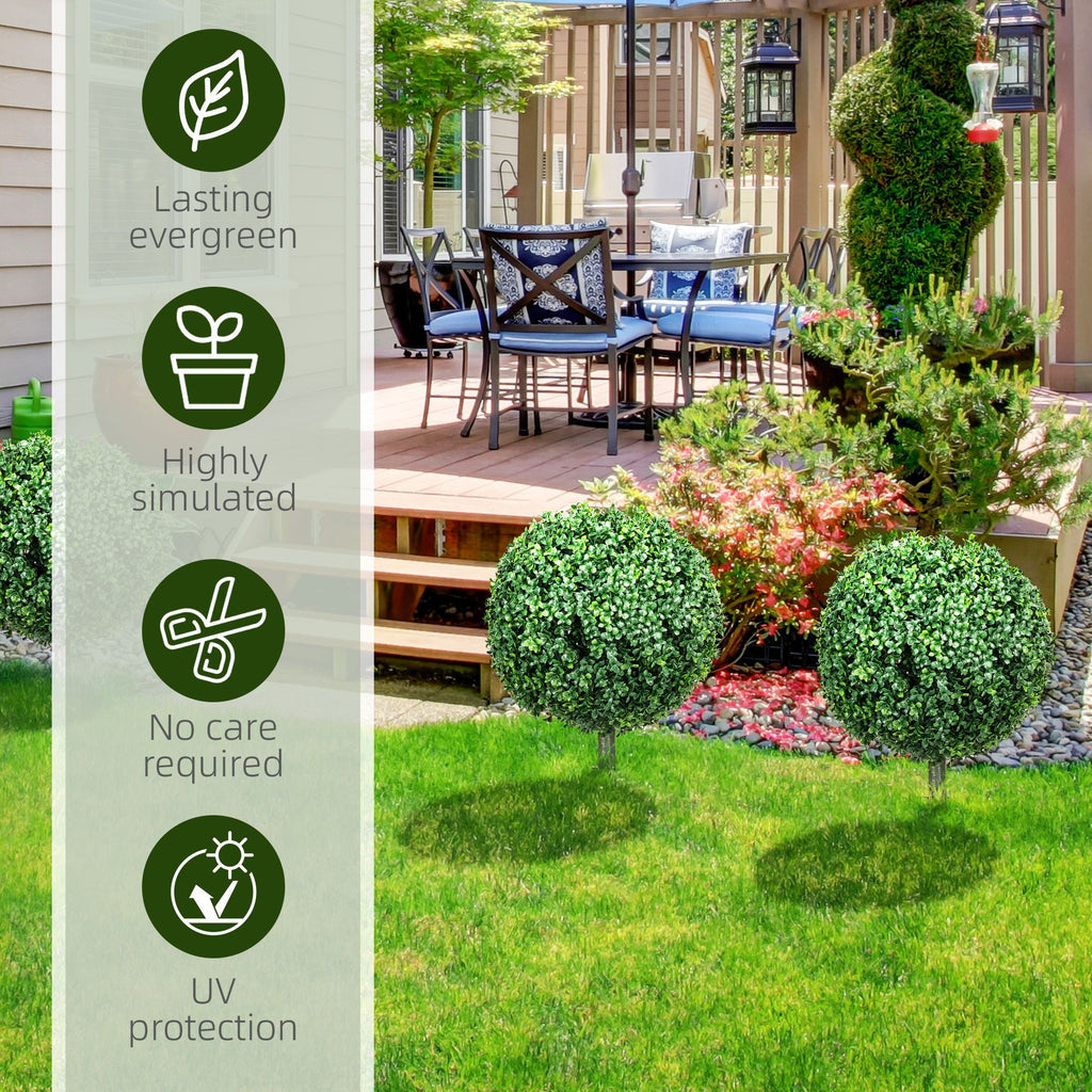 Artificial Boxwood Trees w/ Ground Stake, Set of 2 Ball Shaped Topiary Trees for Home Office & Living Room, UV Resistant