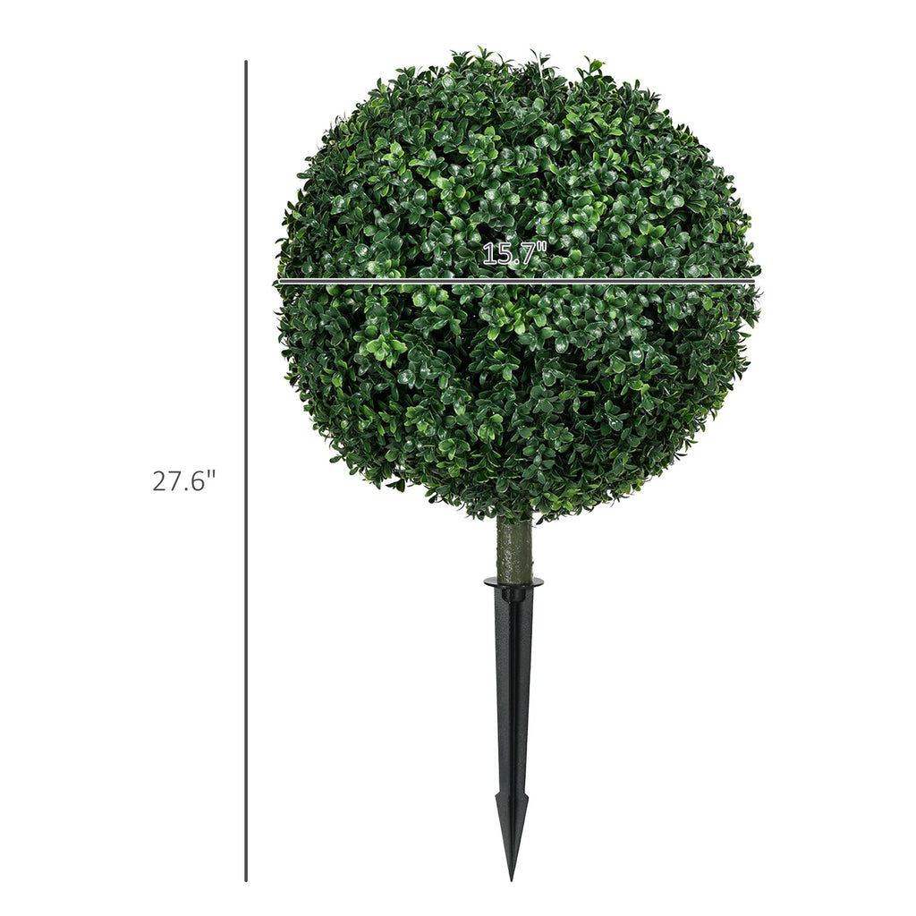 Artificial Boxwood Trees w/ Ground Stake, Set of 2 Ball Shaped Topiary Trees for Home Office & Living Room, UV Resistant