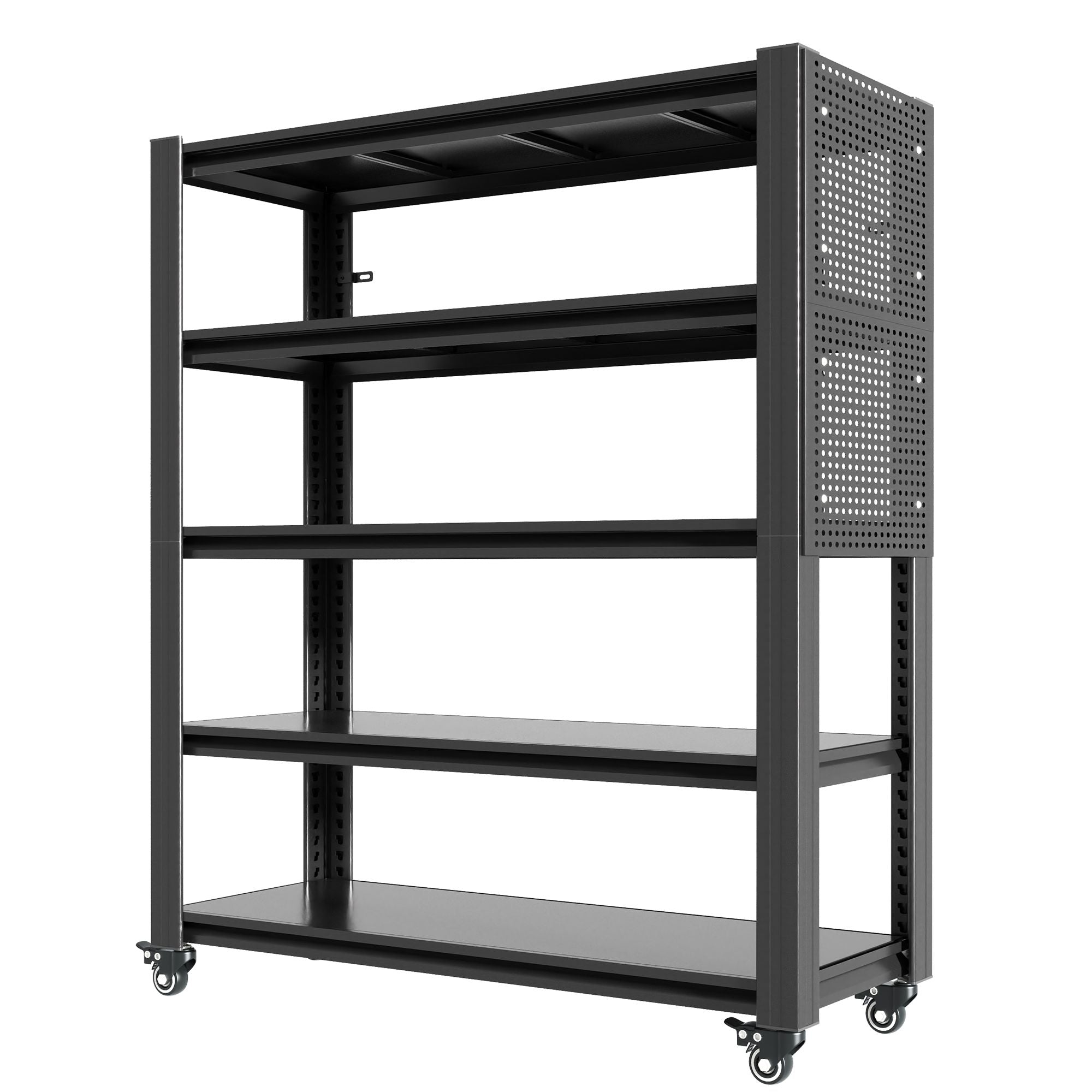 78"H 5 Tier Adjustable Shelving with Pegboard and Wheel, Heavy Duty Storage Shelves, Metal Shelving Unit Multipurpose Shelf for Warehouses, Garages, Offices, Bedrooms, Kitchens, 18"D*47.2"W*78"H