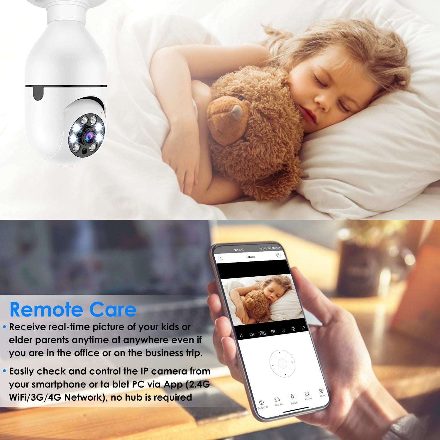 E27 WiFi Bulb Digital Camera 1080P FHD WiFi IP Pan Tilt Security Surveillance Camera with Two-Way Audio Night Vision Motion Detection Function APP Control