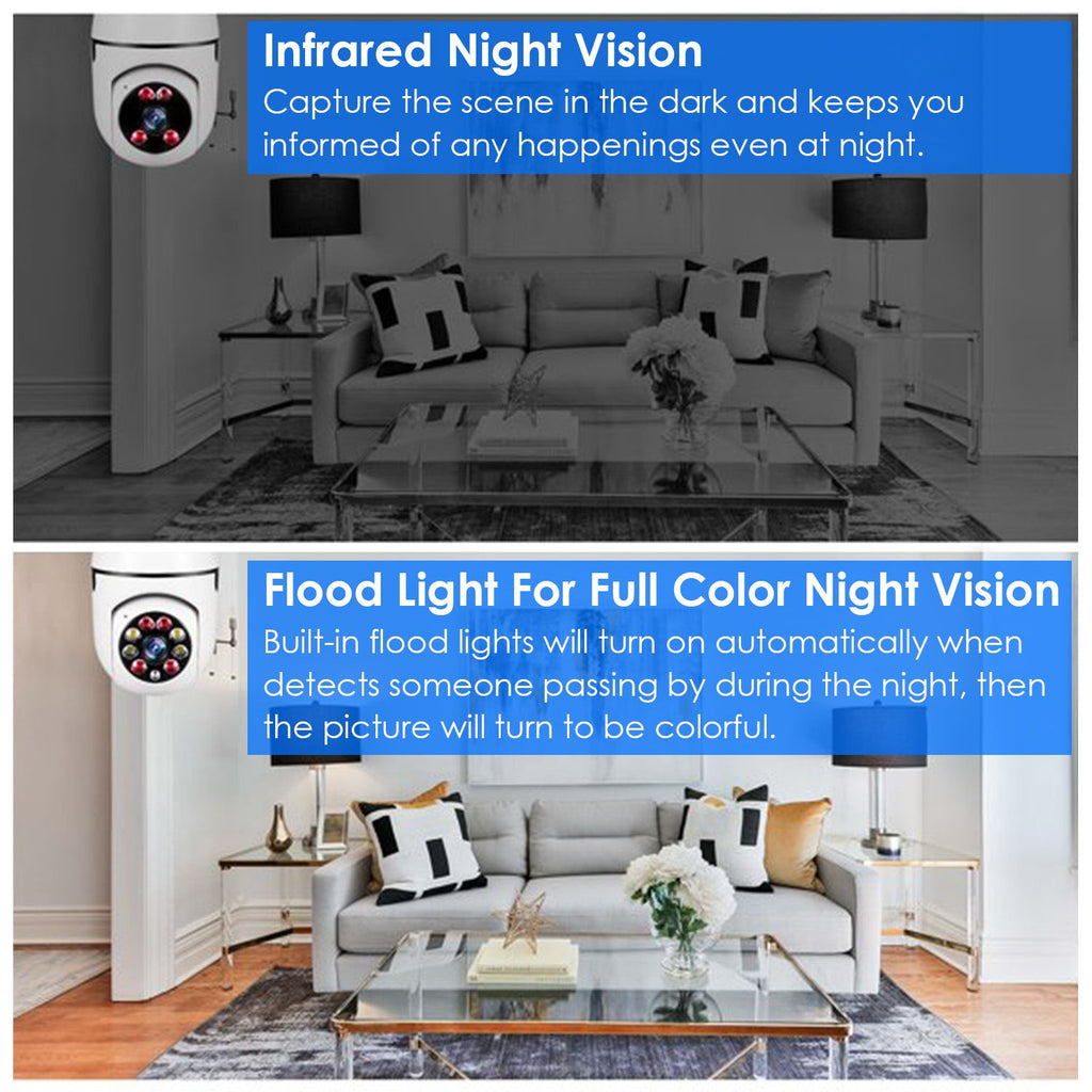 E27 WiFi Bulb Digital Camera 1080P FHD WiFi IP Pan Tilt Security Surveillance Camera with Two-Way Audio Night Vision Motion Detection Function APP Control