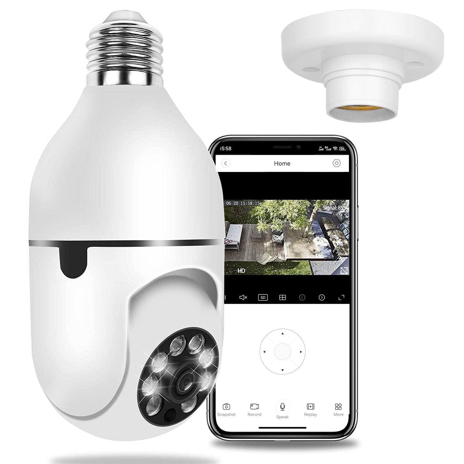 E27 WiFi Bulb Digital Camera 1080P FHD WiFi IP Pan Tilt Security Surveillance Camera with Two-Way Audio Night Vision Motion Detection Function APP Control
