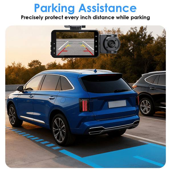 3 Channel Dash Cam for Cars, 1080P Full HD Front Camera (140° Wide View) with 480P Interior & Rear Cameras, 360° Vehicle Protection, Picture-in-Picture Display for Collision Evidence