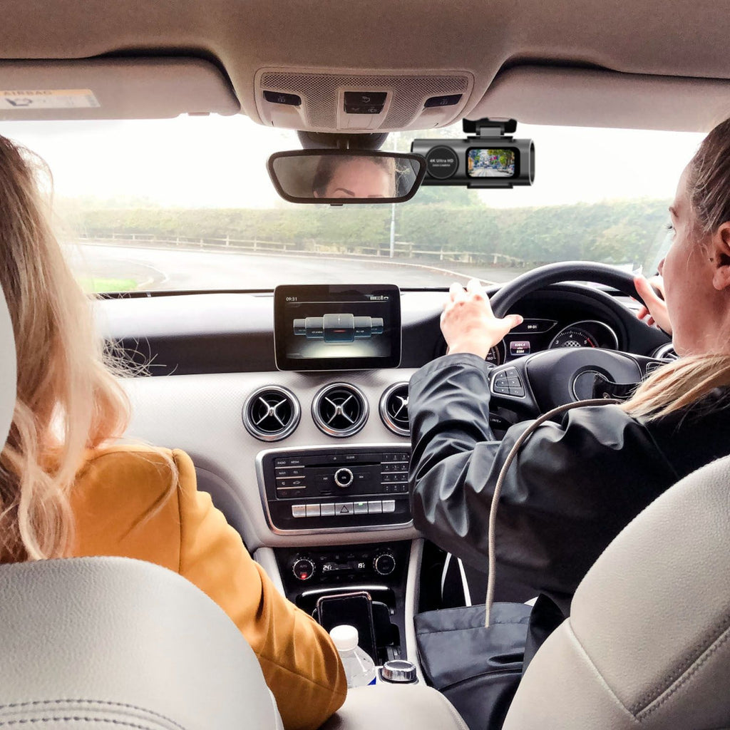 4K Front + 1080P Rear Mini Dash Cam w/ WiFi & Free 64 GB Card | 140°/120° Wide-Angle Loop Recording | G-Sensor, Night Vision, Aluminum Alloy | Easy Install Car Camera