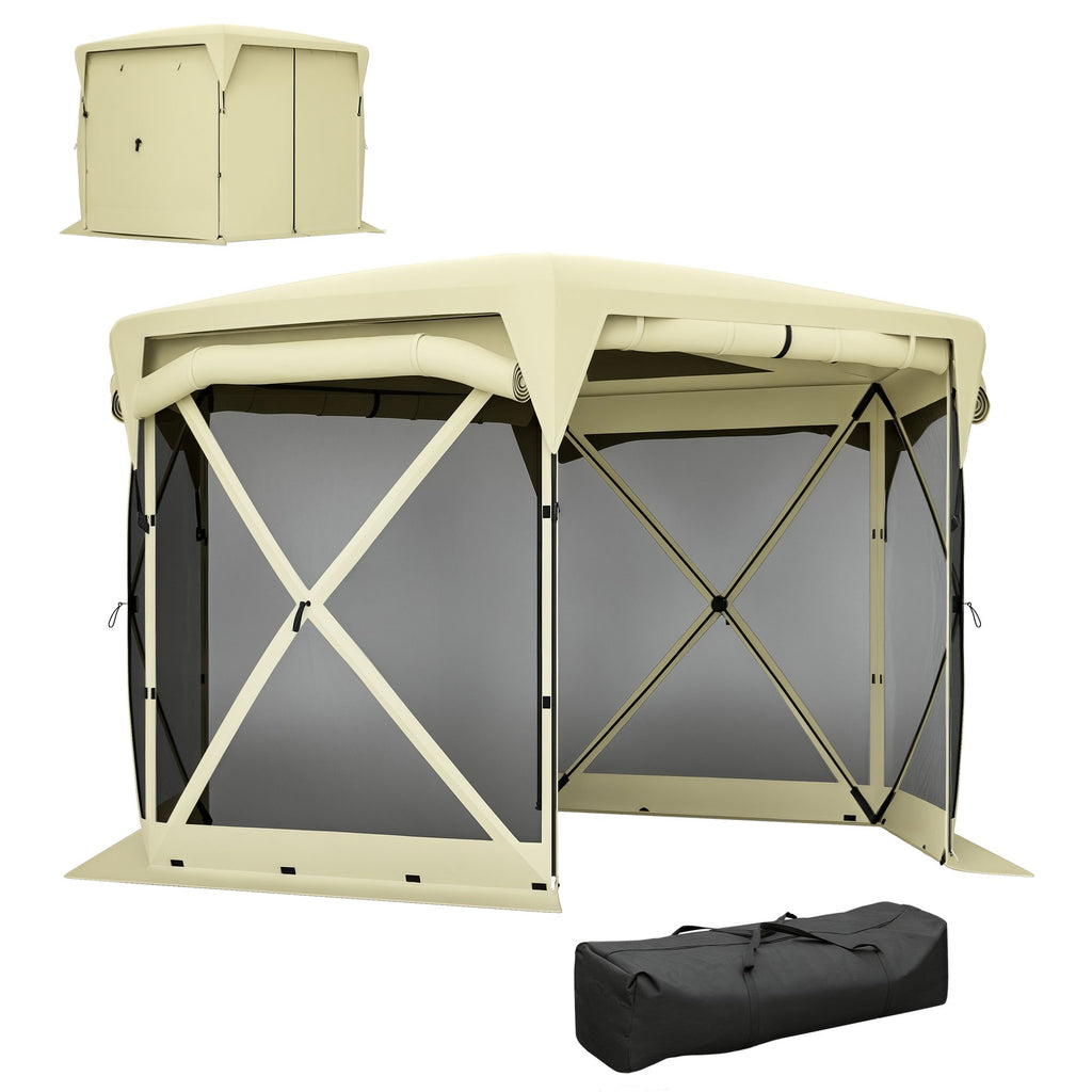 11 x 11ft Pop Up Gazebo Screen Tent with Removable Roof Cover, Roll-up Wind Panels for Camping, Backyard, Beige
