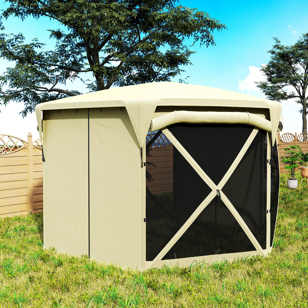 11 x 11ft Pop Up Gazebo Screen Tent with Removable Roof Cover, Roll-up Wind Panels for Camping, Backyard, Beige