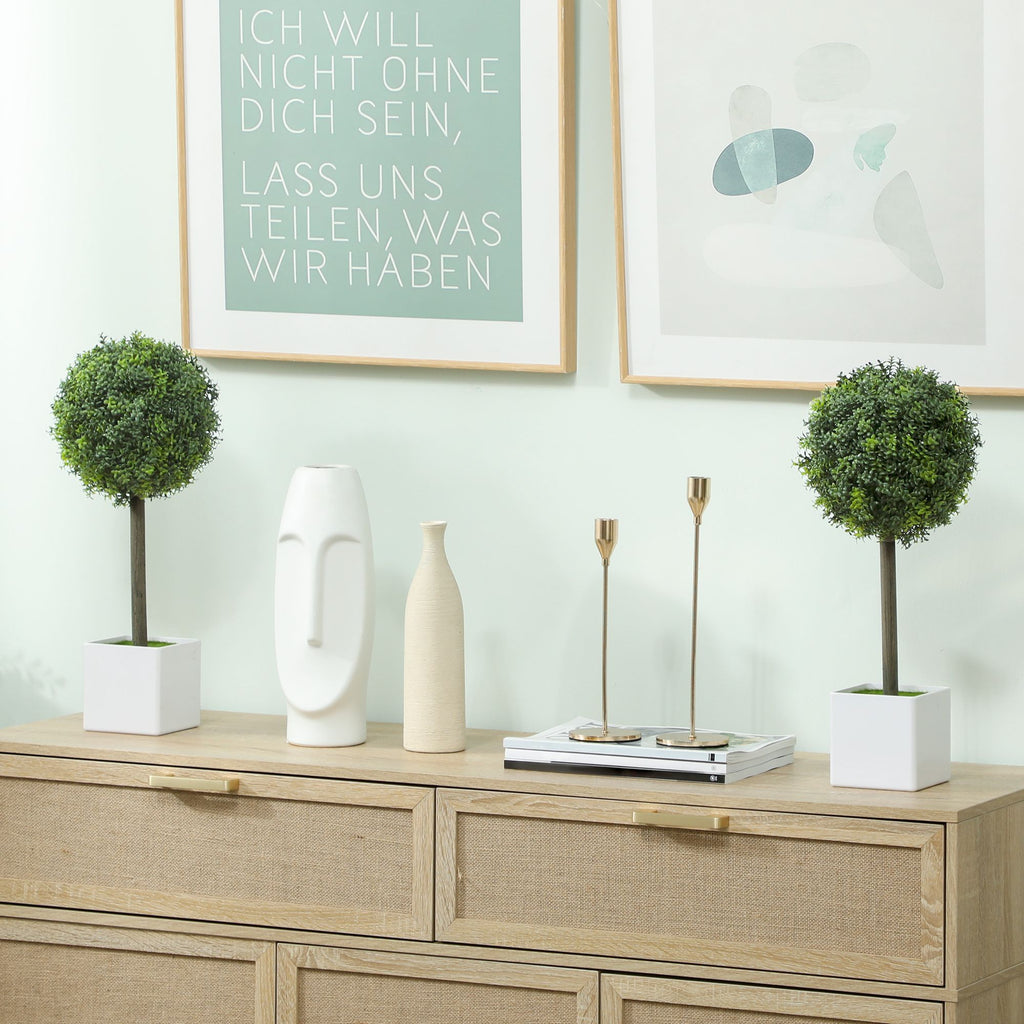 Lifelike Artificial Plants Set of 2, Fake Boxwood Topiary Balls with 114 PE Leaves for Home or Office Decor, Green